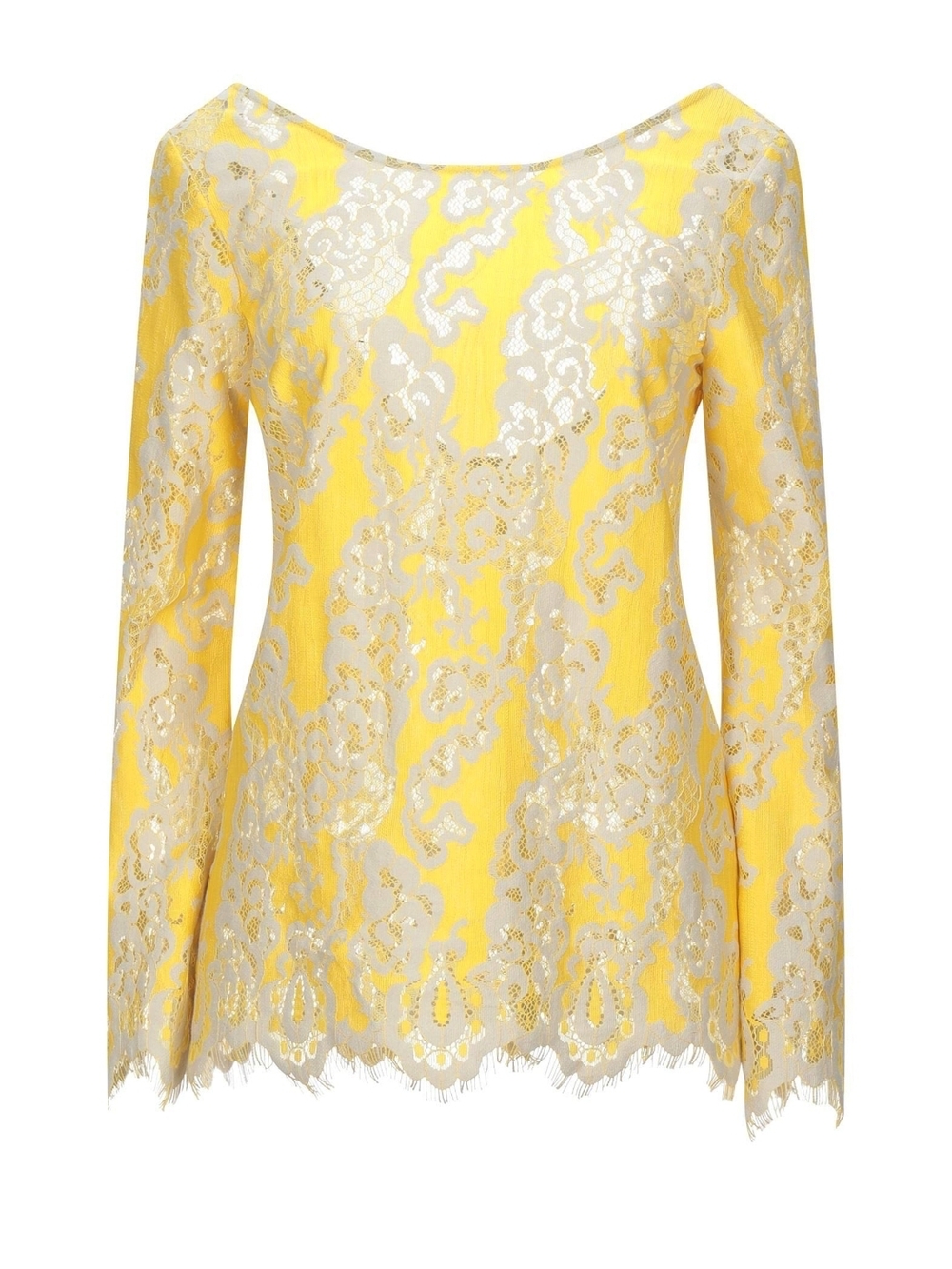 Yellow Metallic Lace Long Sleeve Women's Top